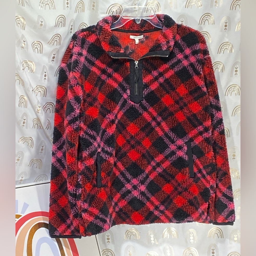 Maurices Red and Black Plaid Sweater